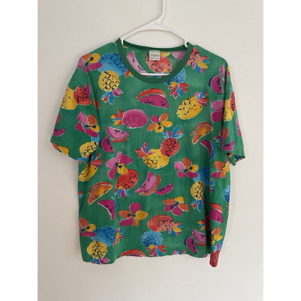 Vintage United Colors of Benetton Women's T-Shirt Top Sz Large Fruit Y2K Italy